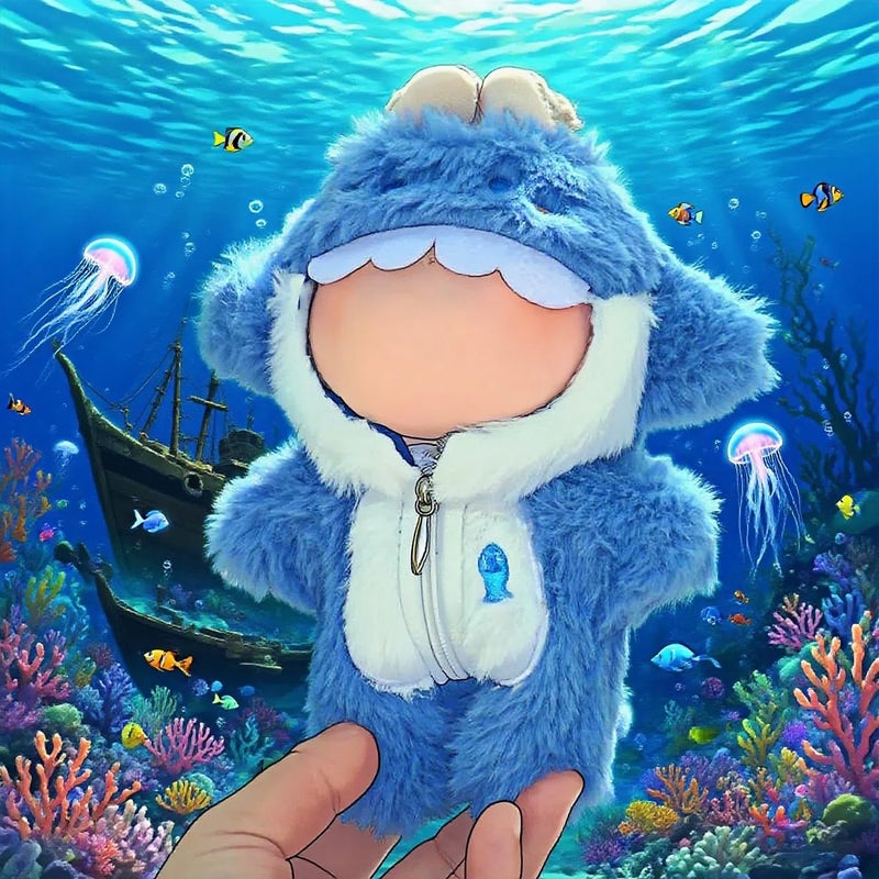 VVQUI 17cm (6.7inch) Doll Clothes, Outfits for Clothes Set, Faking Animal Style Outfit Jumpsuit Blue Shark & Pink Shark Costume for Dolls, (Doll Not Included) - Image 4